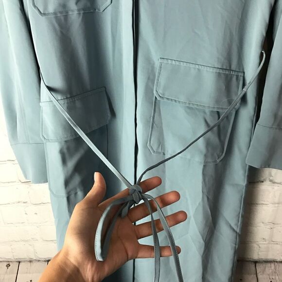 Lulu’s Franki Blue Button Down Trench Coat XS - Picture 8 of 12